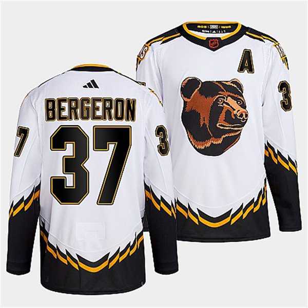Men's Boston Bruins #37 Patrice Bergeron 2022 White Reverse Retro Stitched Jersey Dzhi